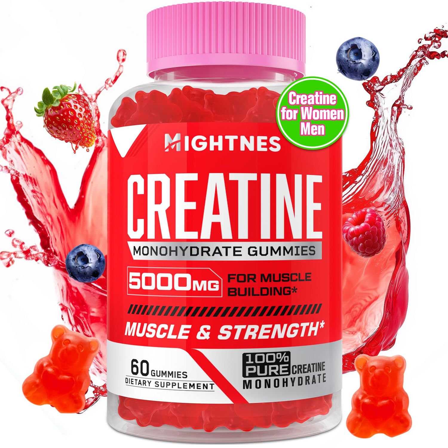 Creatine Monohydrate Gummies for Men &amp; Women - 5000mg Creatine Pre-Workout Gummies with Taurine &amp; Vitamin B6 B12 for Maximum Strength, Muscle, Energy, Endurance &amp; Focus, Organic, Vegan-60 Count