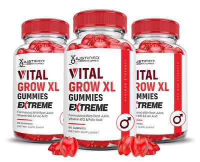 (3 Pack) Vital Grow XL Extreme 2000MG Performance Gummies Advanced Formula Formulated with ACV Pomegranate Beet Juice Powder B12 Vegan Non GMO 180 Gummys