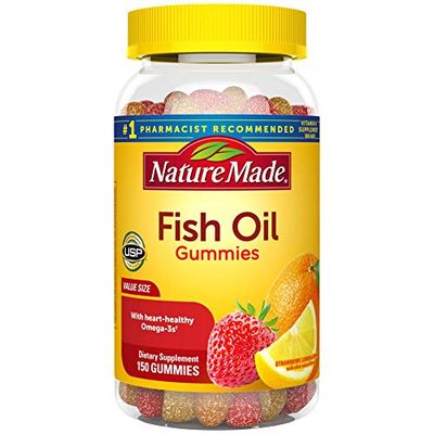 Nature Made Fish Oil Gummies, 150 Softgels Value Size, with Heart-Healthy Omega 3s 57 mg, in Delicious Strawberry, Lemon, &amp; Orange