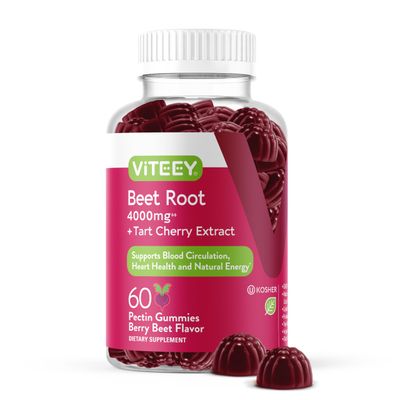 Beet Root Gummies 4000mg with Tart Cherry - for Healthy Blood Pressure Support - Vegan, Gelatin Free, Gluten Free - Tasty Chewable Berry Beet Flavored Gummy