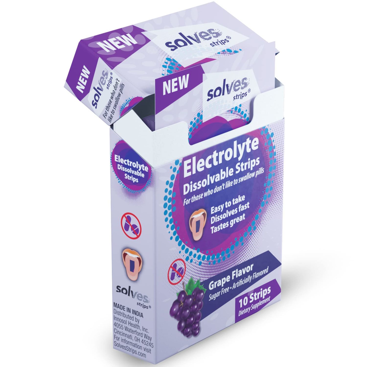 Solves Strips Sugar-Free Electrolyte Replenishment - Grape Burst, High-Potency, Instant Hydration, Portable Single-Serve Packs for Gym &amp; Outdoor Activity