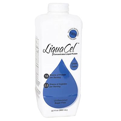 LiquaCel Concentrated Liquid Protein, Sugar-Free Unflavored Flavor, 32oz Bottle - Collagen Whey Arginine