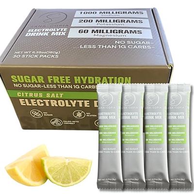 SANA-COPIA Electrolyte Drink Mix - Zero Sugar, Lemon Lime Citrus Flavor, 30 Single-Serve Hydration Packets - Keto Friendly, Vegan, Non-GMO, Sugar-Free Hydration Powder with Electrolytes &amp; Minerals