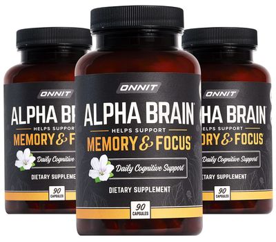 ONNIT Alpha Brain Premium Nootropic Brain Supplement for Men &amp; Women - Caffeine-Free Focus Capsules for Concentration, Brain Booster &amp; Memory Support 90 Count (Pack of 3)
