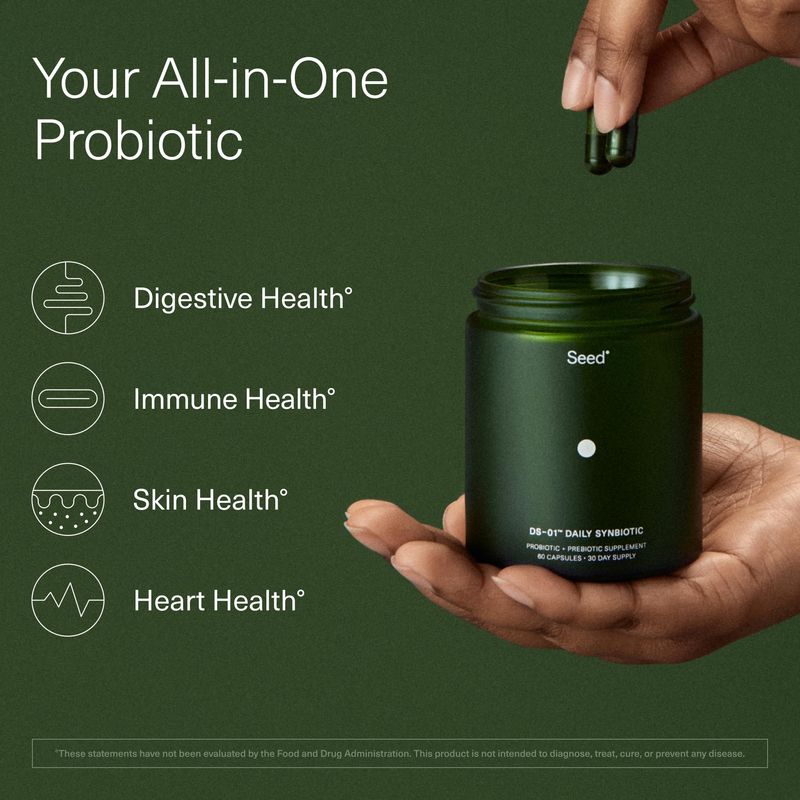 Seed DS-01 Daily Synbiotic - Prebiotic and Probiotic for Women &amp; Men - Digestive Health, Gut Health, Immune Support, Bloating &amp; Constipation Relief - Vegan &amp; Shelf-Stable - 60 Capsules (30-Day Supply)