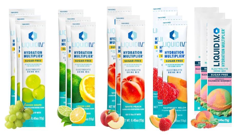 Mix It Up Hydration Multiplier Sugar Free Liquid IV | 15 Pack | 3 Rainbow Sherbert, 3 Raspberry Melon, 3 White Peach, 3 Green Grape, and 3 Lemon Lime | Electrolyte Drink Mix | Non-GMO | Bundled