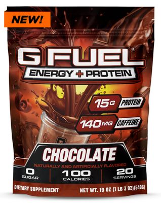 G Fuel Protein + Energy Drink Powder, Pre Workout Caffeine Powder, Energy Powder Drink Mix for Gaming, Sugar Free Focus Amino, Vitamin + Antioxidants, 19oz (Chocolate, 20 Servings)