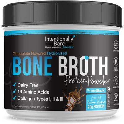 Intentionally Bare Bone Broth Protein Powder Chocolate - 20g Collagen Protein Powder for Skin Hair Joints & Gut - Keto Protein Powder with Collagen Peptide - Chocolate Collagen Powder - 20 Servings Intentionally Bare Bone Broth Protein Powder Chocolate - 20g Collagen Protein Powder for Skin Hair Joints & Gut - Keto Protein Powder with Collagen Peptide - Chocolate Collagen Powder - 20 Servings