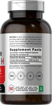 Horbach Creatine Monohydrate | 5g | 225 Capsules | Non-GMO, Gluten Free Supplement