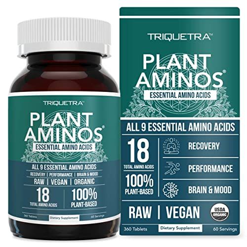 Plant Aminos Organic Essential Amino Acids (EAAs) &amp; BCAA - 100% Plant-Based Raw, Vegan - All 9 Amino Acids with 18 Total Amino Acids (360 Tablets)