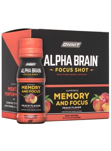 ONNIT Alpha Brain Focus Energy Shot Supplement - Energy, Focus, Mood, Stress, Brain Booster Drink - Peach (2.5 fl oz, 6 ct)