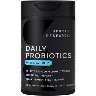Sports Research Daily Probiotics with Prebiotics, 60 Billion CFU - Vegan Capsules for Gut Health &amp; Digestive Support, Probiotics for Women &amp; Men - Non-GMO Verified &amp; Gluten Free - 30 Count