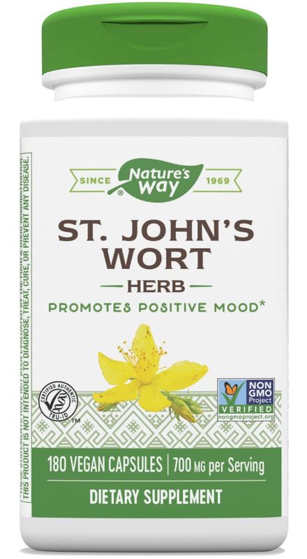 Nature's Way St. Johns Wort Herb, Promotes a Positive Outlook*, 700 mg per 2-Capsule Serving, Non-GMO Project Verified, Vegan, 180 Capsules (Packaging May Vary)