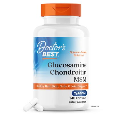 Doctor&#39;s Best Glucosamine Chondroitin Msm with OptiMSM Capsules, Supports Healthy Joint Structure, Function &amp; Comfort, Non-GMO, Gluten Free, Soy Free, 240 Count (Pack of 1)