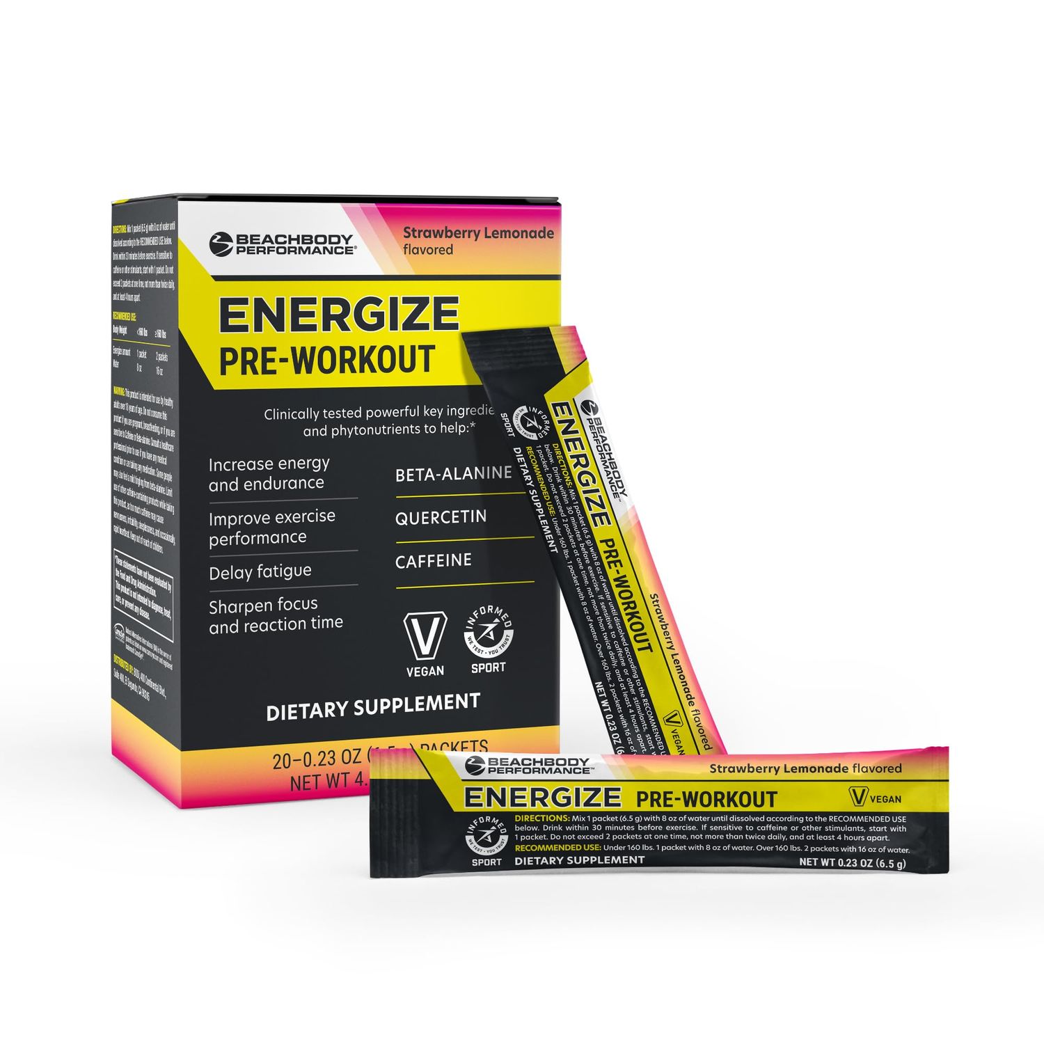 BODi Energize Pre Workout Powder - Beta-Alanine, Quercetin &amp; Low-Dose Caffeine Formula for Enhanced Energy &amp; Focus, Increase Energy &amp; Endurance Supplement, Strawberry Lemonade Flavored, 20 Sticks