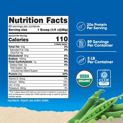 Nutricost Organic Pea Protein Isolate Powder (5LBS) - Unflavored, Certified USDA Organic, Protein from Plants, Vegetarian Friendly, Gluten Free, Non-GMO