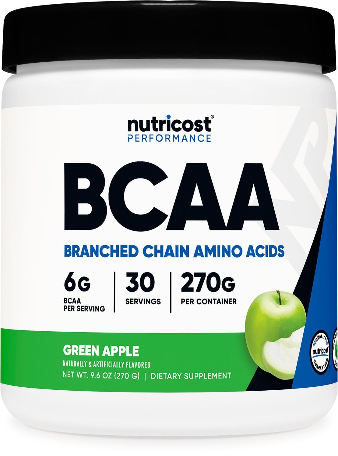 Nutricost BCAA Powder (Green Apple) 30 Servings - Vegetarian, Non-GMO, Gluten Free, Optimal 2:1:1 Ratio