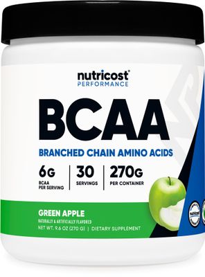 Nutricost BCAA Powder (Green Apple) 30 Servings - Vegetarian, Non-GMO, Gluten Free, Optimal 2:1:1 Ratio