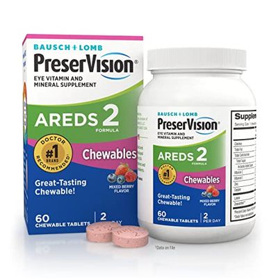 PreserVision AREDS 2 Eye Vitamin &amp; Mineral Supplement, Contains Lutein, Vitamin C, Zeaxanthin, Zinc, Copper &amp; Vitamin E, 60 Chewable (Packaging May Vary)