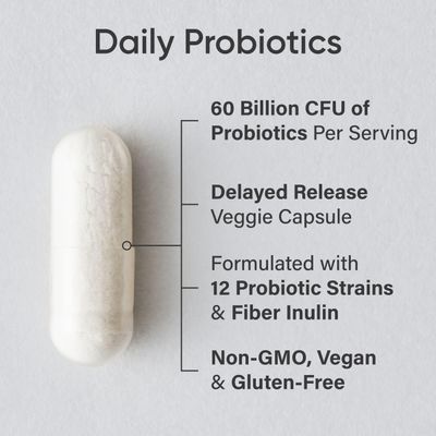 Sports Research Daily Probiotics with Prebiotics, 60 Billion CFU - Vegan Capsules for Gut Health &amp; Digestive Support, Probiotics for Women &amp; Men - Non-GMO Verified &amp; Gluten Free - 30 Count