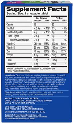PreserVision AREDS 2 Eye Vitamin &amp; Mineral Supplement, Contains Lutein, Vitamin C, Zeaxanthin, Zinc, Copper &amp; Vitamin E, 60 Chewable (Packaging May Vary)