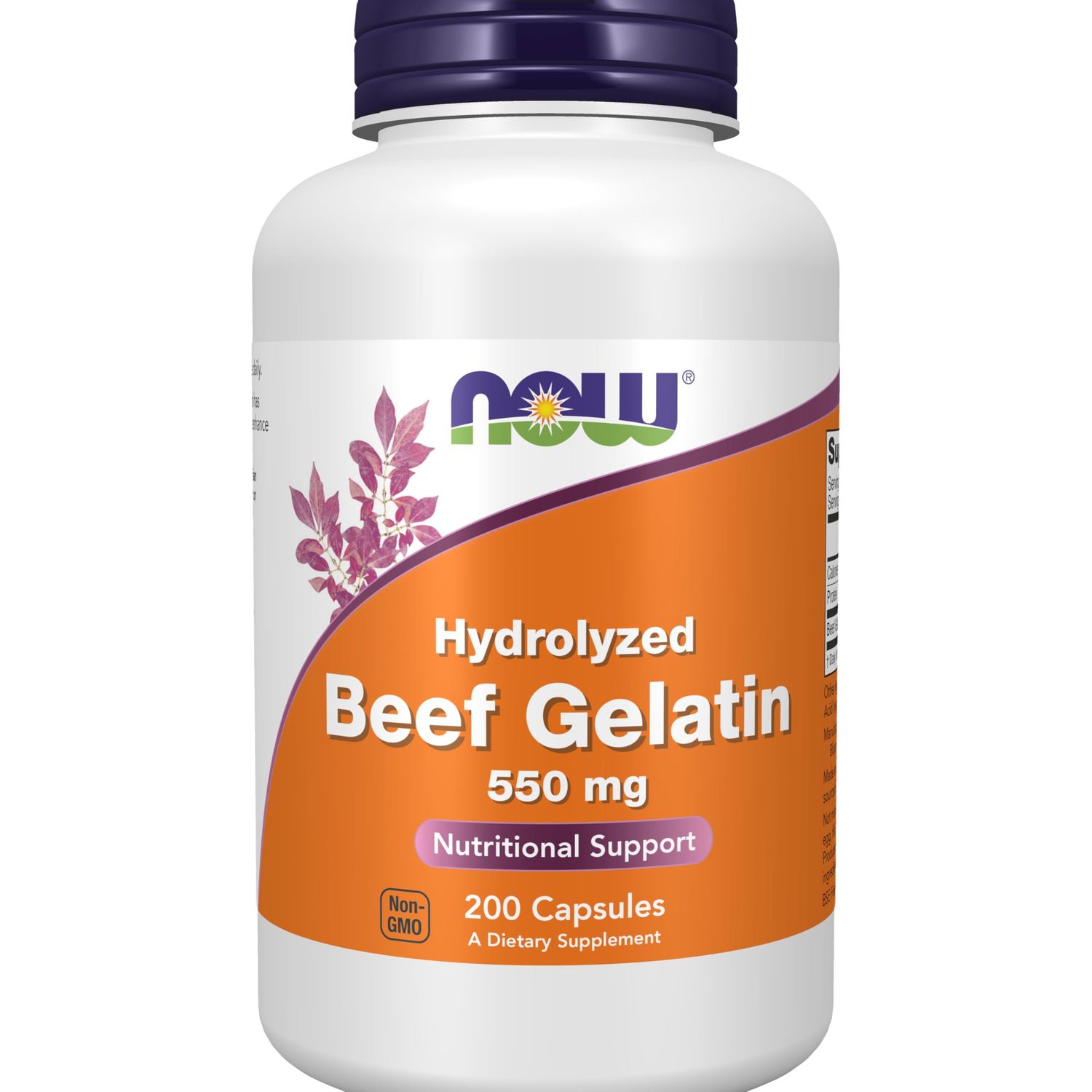 NOW Foods Supplements, Beef Gelatin 550 mg, Hydrolyzed, Nutritional Support, 200 Capsules