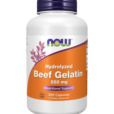 NOW Foods Supplements, Beef Gelatin 550 mg, Hydrolyzed, Nutritional Support, 200 Capsules