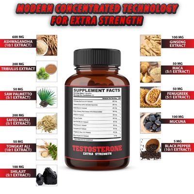 Testosterone Supplement for Men with Ashwagandha, Tribulus, Ginseng &amp; More - 11 Herbs - Strength Support - 60 Vegan Capsules 1 Month Supply