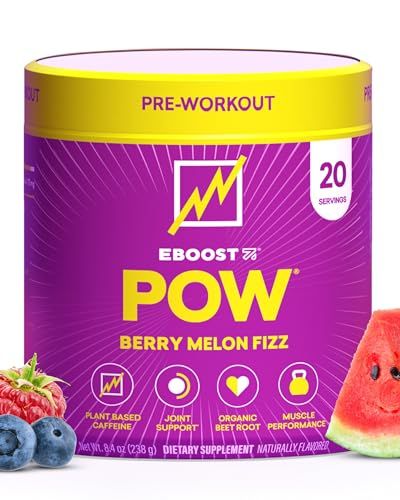 EBOOST POW Natural Pre Workout Powder - 20 Servings - Berry Melon Fizz - Pre Workout Supplement for Performance, Joint Mobility Support, Energy, Focus - Men &amp; Women - Non-GMO, Gluten-Free, No Creatine