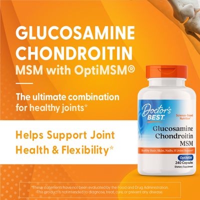 Doctor's Best Glucosamine Chondroitin Msm with OptiMSM Capsules, Supports Healthy Joint Structure, Function &amp; Comfort, Non-GMO, Gluten Free, Soy Free, 240 Count (Pack of 1)