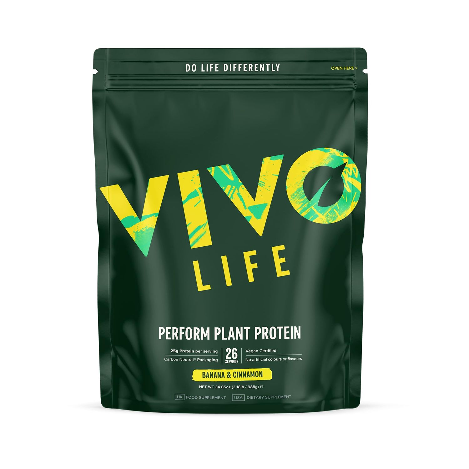 Vivo life Perform Plant Protein Powder - Banana &amp; Cinnamon, Vegan, 26 Servings - 34.8 oz, BCAA Pea &amp; Hemp Blend