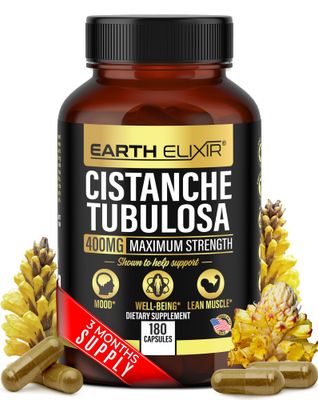 Earth Elixir Cistanche Tubulosa 400 mg (180 Capsules) 3 Months Supply - Made in USA - 3rd Party Tested - Cistanche Supplement - Zero Fillers - Max Purity - Nootropics - 100% Pure Cistanche Herb