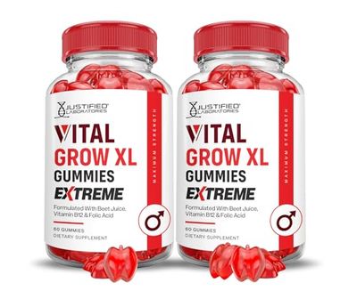 (2 Pack) Vital Grow XL Extreme 2000MG Performance Gummies Advanced Formula Formulated with ACV Pomegranate Beet Juice Powder B12 Vegan Non GMO 120 Gummys