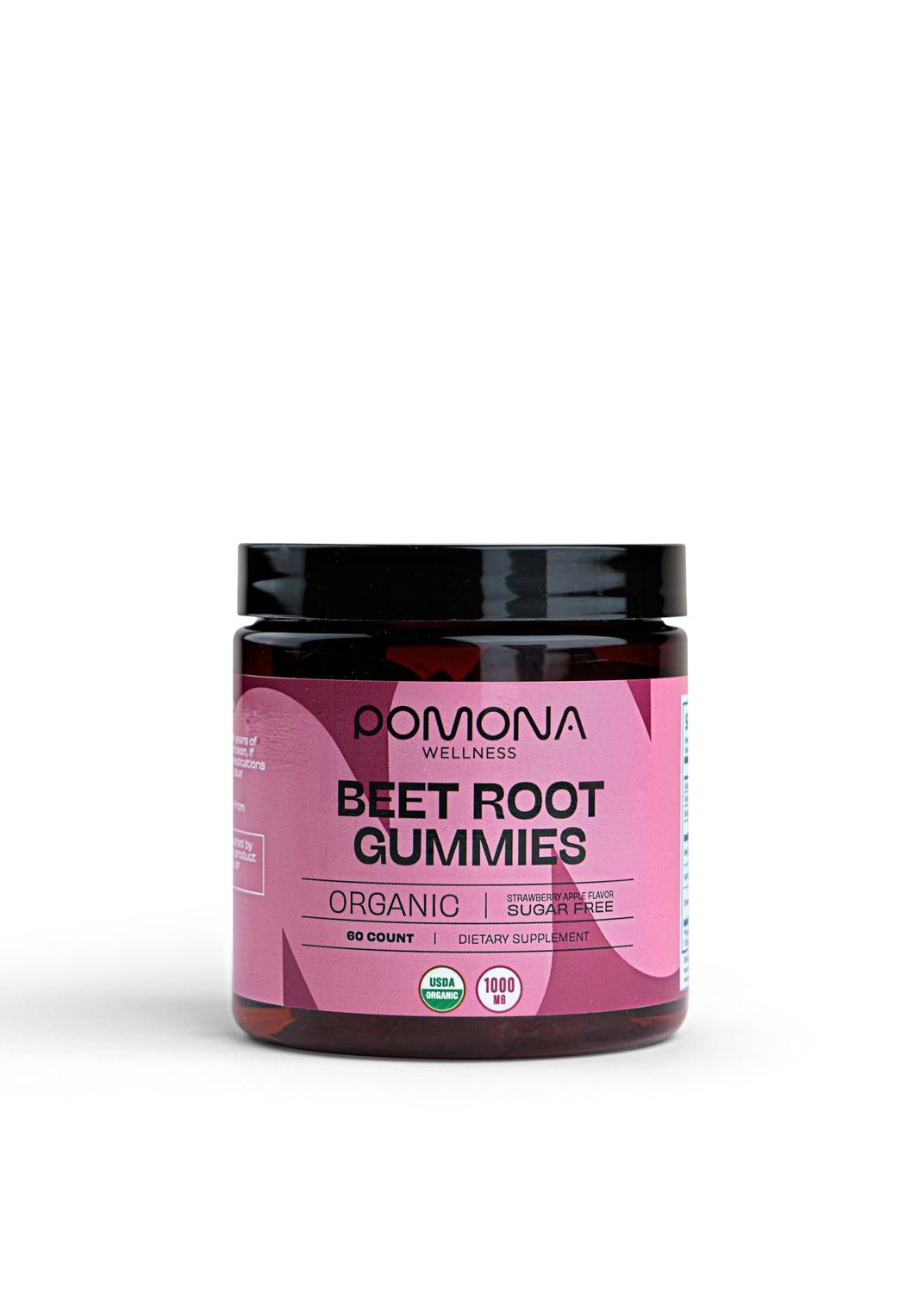 Pomona Wellness Organic Potent Beetroot Powder Gummies 1000mg - Sugar Free, Nitric Oxide Supplement - Natural Strawberry and Apple Flavor, Vegan, 60 Count