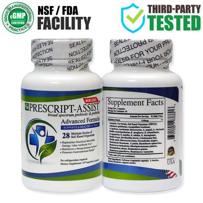 Prebiotics &amp; Probiotics for Digestive &amp; Immune Health with Pea Protein Advanced - Plant-Based 28 Strains Soil Microflora - Vegan, Supports Muscle Recovery &amp; Gut Health, 60 Capsules by Prescript Assist