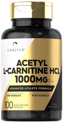 Carlyle Acetyl L-Carnitine HCL Capsules| 1000mg | 100 Count | Non-GMO and Gluten Free Supplement