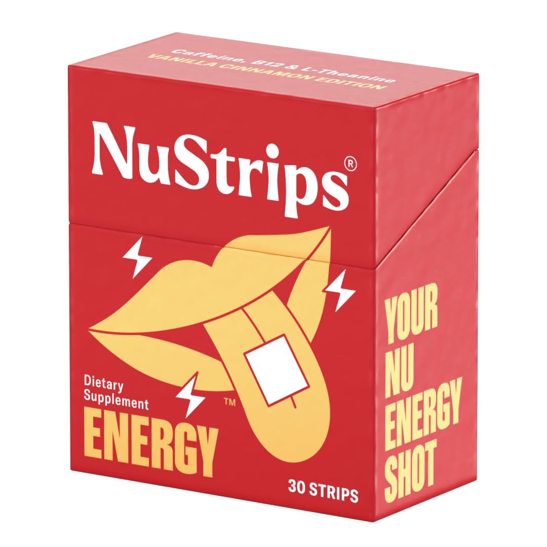 NuStrips Energy | Natural, Instant Energy Strips with 50mg Caffeine, L-Theanine, Vitamin B12 | 30 Energy Strips = 30 Energy Drinks | 5X Faster Absorption (Cinnamon Vanilla)