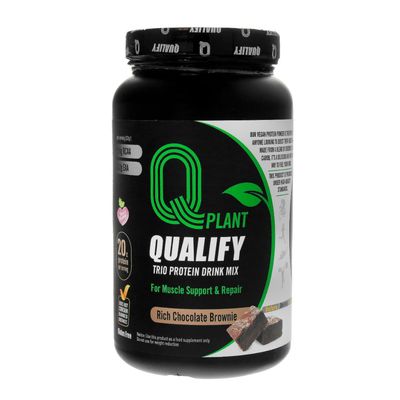 Qualify Plant Protein Powder Mix, Trio Rich Chocolate Brownie Flavored, Gluten Free, Vegan, Highly Kosher, 20g Protein, 2.4g BCAA, 1.65lb