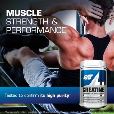 GAT SPORT Creatine Monohydrate Powder, Strength, Brain Health, Anti-oxidant, Endurance, for Men &amp; Women, Unflavored (60 Servings)