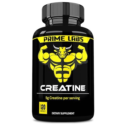 Prime Labs Creatine Monohydrate Capsules - Creatine Pills for Men &amp; Women - 5g (5000mg) Pure Creatine per Serving - Muscle Growth, Muscle Recovery, Brain Function - Workout Supplement - 120 Capsules