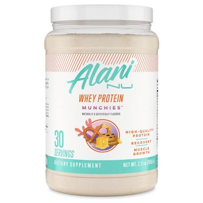 Alani Nu Whey Protein Powder Munchies | 23g Protein with Low Sugar &amp; Digestive Enzymes | Meal Replacement Powder | Low Fat Low Carb Whey Isolate Protein Blend | Low Sugar |30 Servings