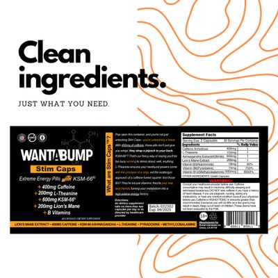 Want A Bump Extreme Energy Pills | 400mg Caffeine | 600mg Ashwagandha | 200mg Lions Mane | Increased Energy &amp; Focus &amp; Mood