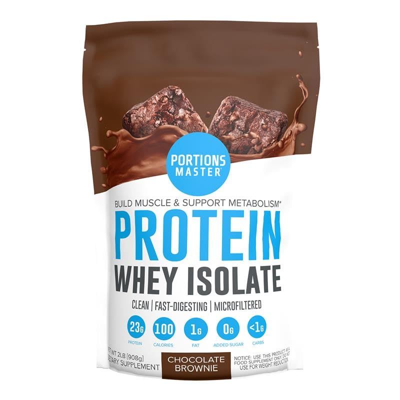 Portions Master Cold-Processed, CFM 100% Whey Protein Powder. All-Natural Fast-Digesting Sweetened with Stevia (Chocolate Brownie, 2 LB)