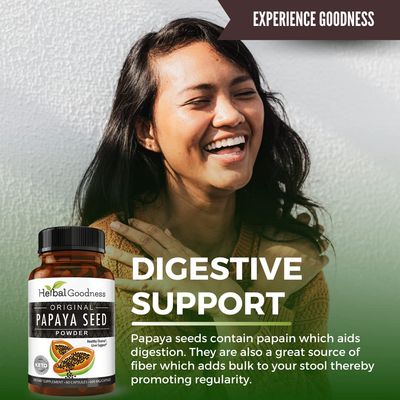 Herbal Goodness Papaya Seeds Capsules 60ct - Supports Gut and Digestive Health -100% Natural Body Detox Cleanse and Colon Broom Formula - 1 Pack