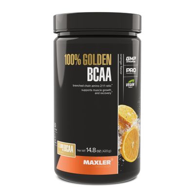 Maxler 100% Golden BCAA Powder - Intra &amp; Post Workout Recovery Drink for Accelerated Muscle Recovery &amp; Lean Muscle Growth - 6 g Vegan BCAAs Amino Acids - 60 Servings - Orange