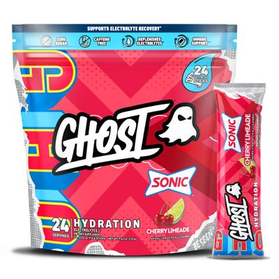 GHOST Hydration Packets, Sonic Cherry Limeade, 24 Sticks, Electrolyte Powder - Drink Mix Supplement with Magnesium, Potassium, Calcium, Vitamin C - Vegan Friendly, Free of Soy, Sugar &amp; Gluten