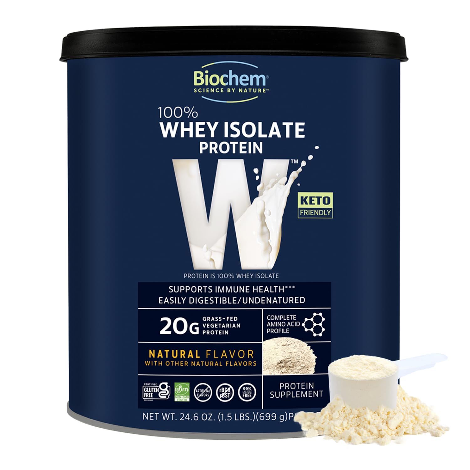 Biochem, Whey Protein Powder, 20g of Protein to Support Muscles and Intense Workouts, Natural, 24.6 oz