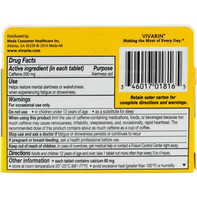 Vivarin Brand Alertness Aid, 16 Tablets per Box (Pack of 6 Boxes)