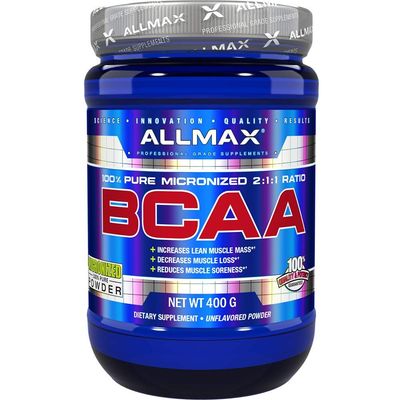 ALLMAX Nutrition BCAA 2:1:1 Powder, Amino Acid Supplement for Muscle Recovery, Unflavored, 400 Gram (Pack of 1)