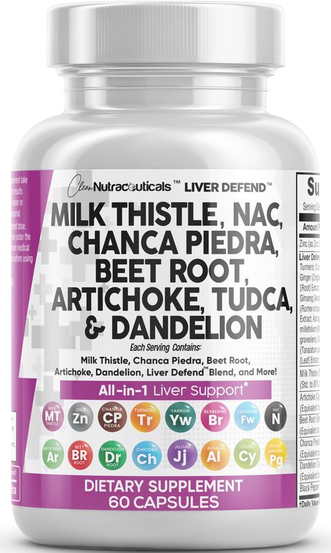 Clean Nutraceuticals Milk Thistle 3000mg NAC Chanca Piedra 2000mg Beet Root 2000mg Artichoke 2000mg Dandelion Root 1000mg - Liver Cleanse Detox &amp; Repair Supplement Plus TUDCA Choline &amp; Ginger 60 Count